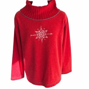 Basic Editions Red Cowl Neck Sweater with Star Motif